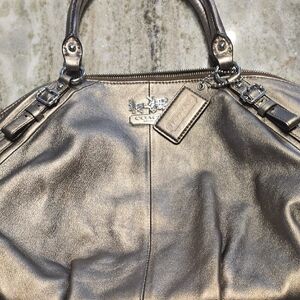 Coach Metallic Pewter Leather Satchel
